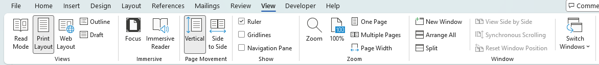View tab on Ribbon in Word